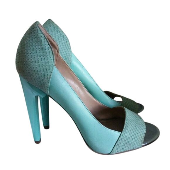 RACHEL ROY Peep Toe Pumps Heels Snakeskin Mint Size 8.5 M EUC - Picture 1 of 2